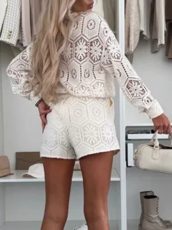 Ensemble 2 pièces chemise à manches longues et short en dentelle 2026