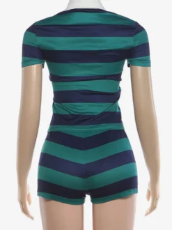 Ensemble 2 pièces : polo court rayé color block à col en V et short taille haute
