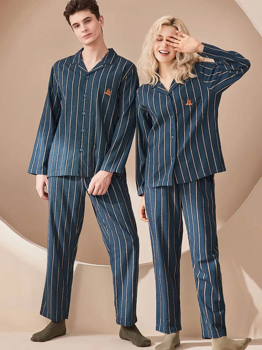 Ensemble Pyjama Polaire Chaud Hiver 2 Pièces Col Rabattu Manches Longues Carreaux Coton
