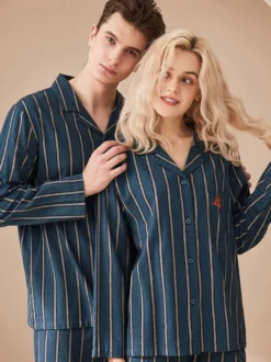 Ensemble Pyjama Polaire Chaud Hiver 2 Pièces Col Rabattu Manches Longues Carreaux Coton