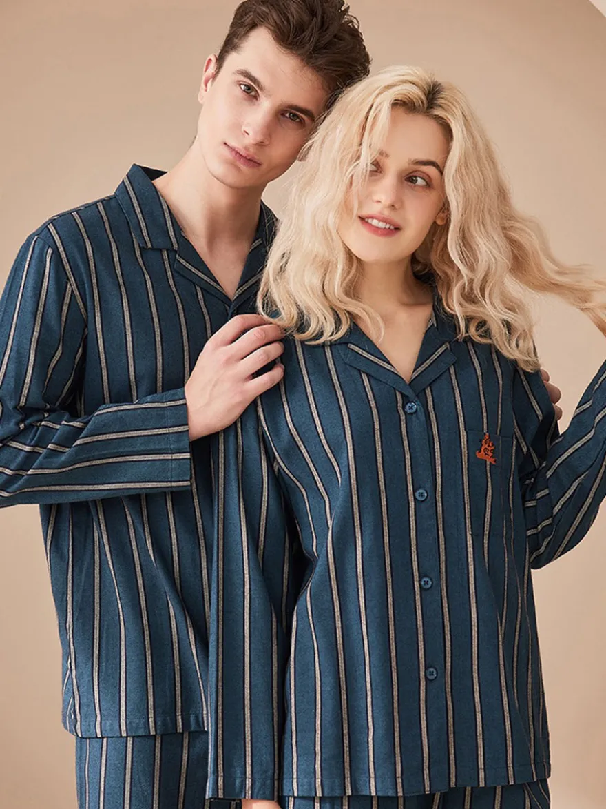 Ensemble Pyjama Polaire Chaud Hiver 2 Pièces Col Rabattu Manches Longues Carreaux Coton