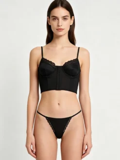 Ensembles de lingerie 2 pièces en dentelle noire : soutien-gorge et culotte