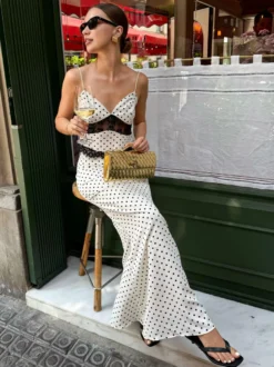 Ensembles deux pièces blancs décontractés à pois en dentelle bretelles col sans manches ensembles d'été