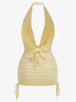 Ensembles deux pièces jupe et mini-robes jaunes décontractées à col bénitier sans manches