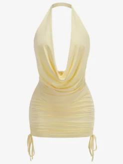 Ensembles deux pièces jupe et mini-robes jaunes décontractées à col bénitier sans manches