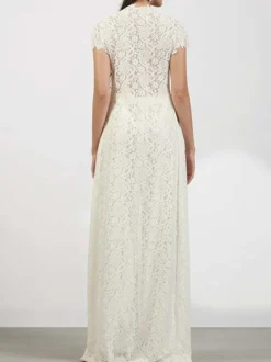 Ensembles deux pièces : pantalon robe maxi blanc tenue de villégiature col rond manches illusion manches courtes