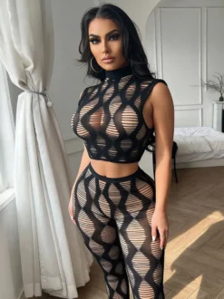 Ensembles de vêtements de club sexy sans manches et découpés