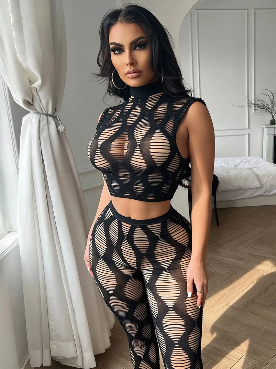 Ensembles de vêtements de club sexy sans manches et découpés