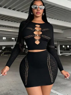 Ensembles de vêtements de club à manches longues découpées tenues de club sexy