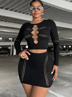Ensembles de vêtements de club à manches longues découpées tenues de club sexy