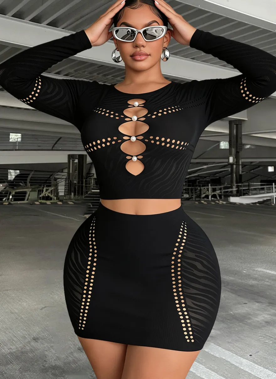 Ensembles de vêtements de club à manches longues découpées tenues de club sexy