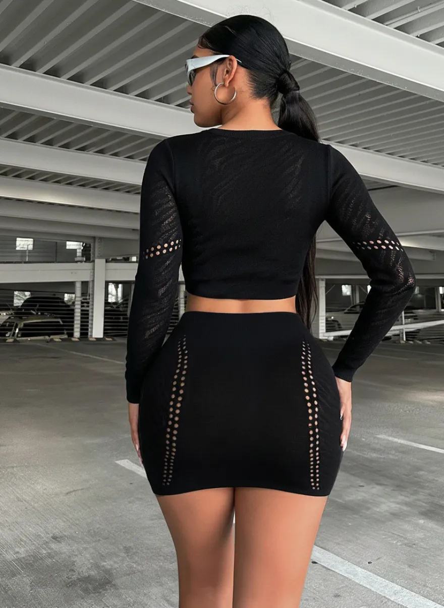 Ensembles de vêtements de club à manches longues découpées tenues de club sexy