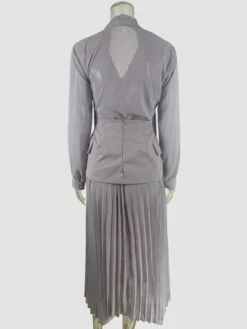 Ensemble trois pièces élégant à manches longues pour femme - Chemisier en mousseline à col noué et ceinture assortie et jupe maxi - Idéal pour une soirée de printemps au bureau (2026)