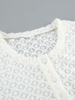Gilet cardigan ajusté en maille ajourée avec manches évasées pour femme 2026