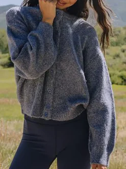 Gilet cardigan en maille à épaules tombantes et manches longues pour femme 2026
