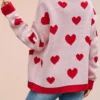 Gilet cardigan oversize à manches longues et poches imprimé cœur et bordures contrastées col en V et boutons pour femme