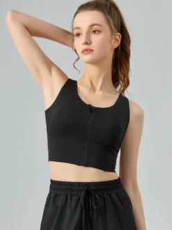 Haut De Tennis Pour Femme Col Rond À Zip Top Nylon Sans Manches Vêtements De Sport