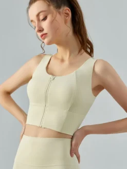 Haut De Tennis Pour Femme Col Rond À Zip Top Nylon Sans Manches Vêtements De Sport