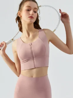 Haut De Tennis Pour Femme Col Rond À Zip Top Nylon Sans Manches Vêtements De Sport
