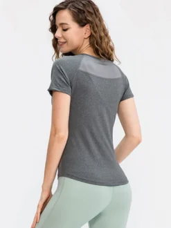 Haut De Tennis Pour Femme Col Rond Top Nylon Manches Courtes Vêtements De Sport