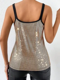 Hauts de soirée élégants à bretelles et sequins au col sans manches