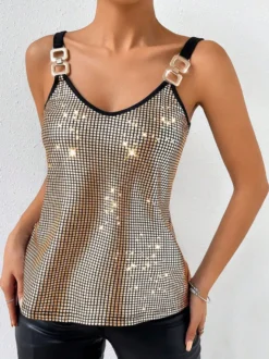 Hauts de soirée élégants à bretelles et sequins au col sans manches