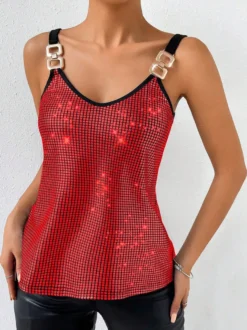 Hauts de soirée élégants à bretelles et sequins au col sans manches