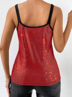 Hauts de soirée élégants à bretelles et sequins au col sans manches