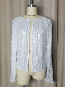 Hauts de soirée élégants à col rond et sequins blazers à manches longues et cardigans