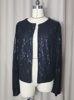 Hauts de soirée élégants à col rond et sequins blazers à manches longues et cardigans