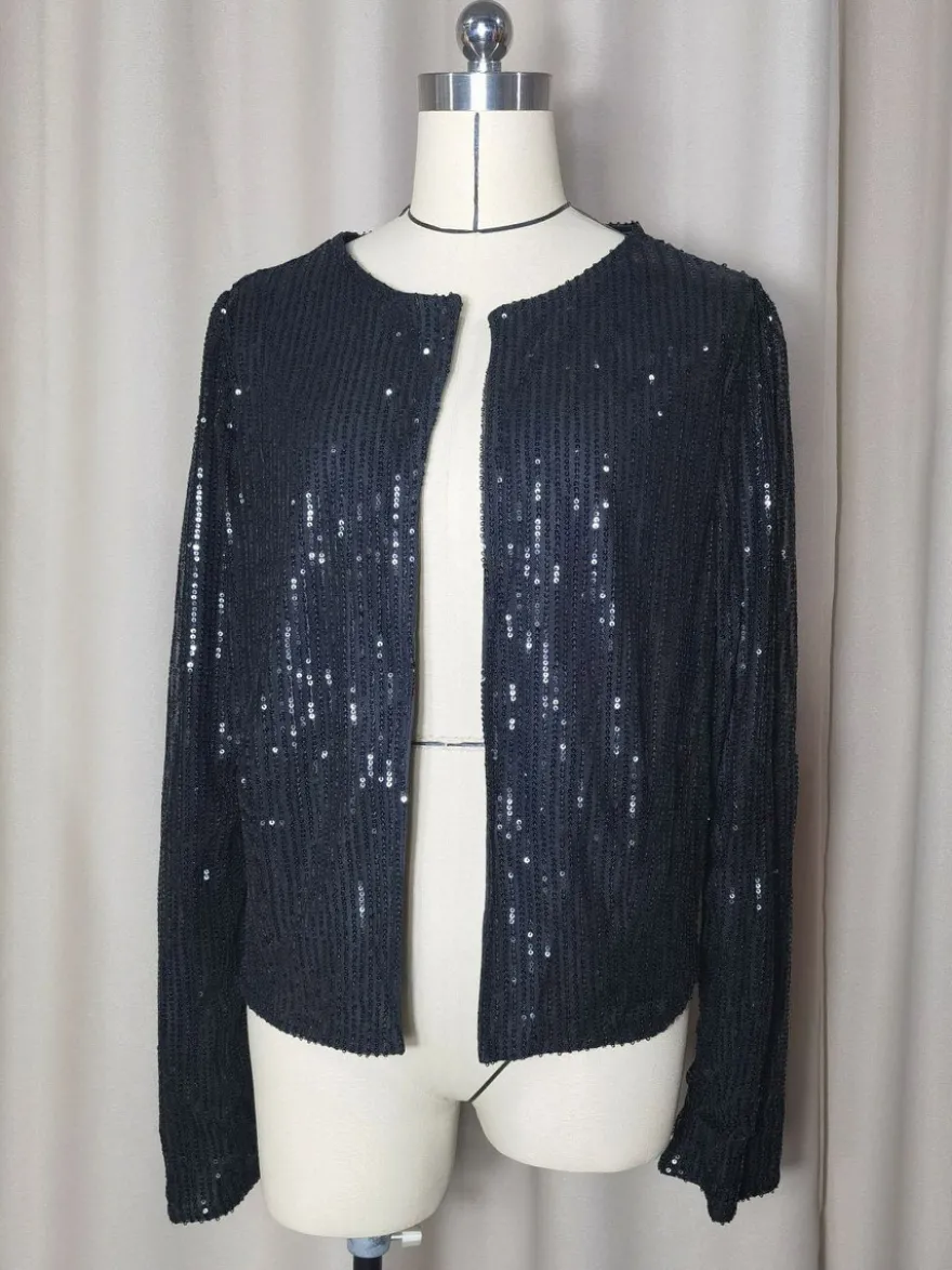 Hauts de soirée élégants à col rond et sequins blazers à manches longues et cardigans