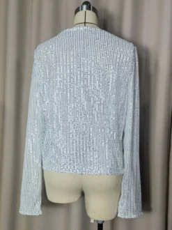 Hauts de soirée élégants à col rond et sequins blazers à manches longues et cardigans