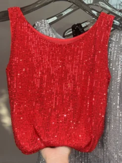 Hauts de soirée sexy à bretelles et sequins au col sans manches