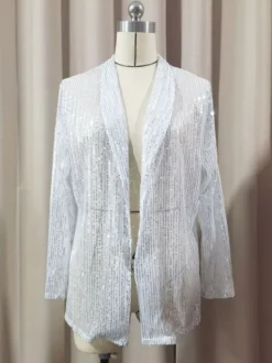 Hauts de soirée tendance col rabattu sequins manches longues blazers cardigans