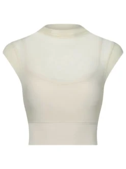 Haut sport femme top abricot Lycra manches courtes col haut vêtements de sport de Tennis