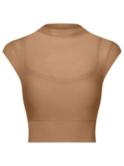 Haut sport femme top abricot Lycra manches courtes col haut vêtements de sport de Tennis