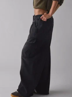 Jean cargo ample pour femme - Pantalon large délavé style rétro Y2K taille basse avec cordon de serrage - Collection printemps streetwear 2026