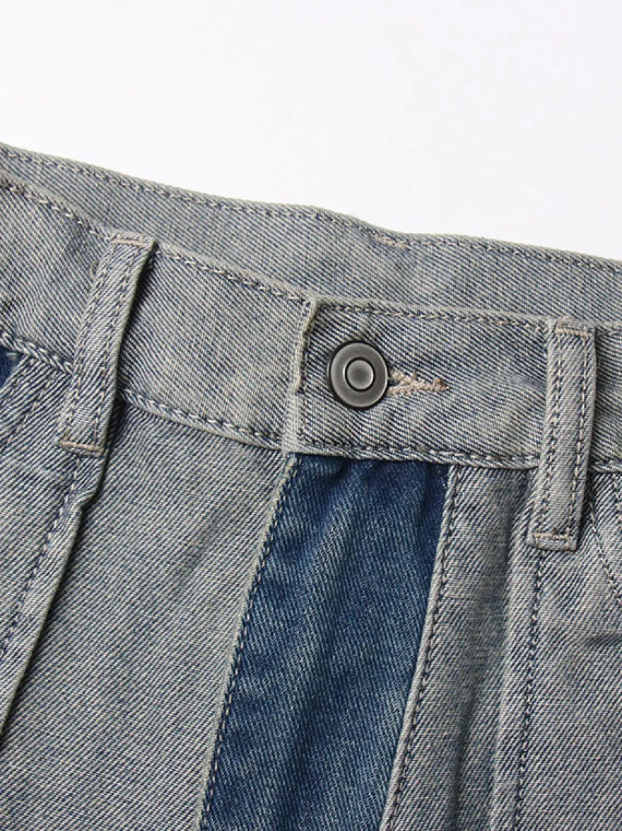 Jean femme élégant taille haute en denim bicolore