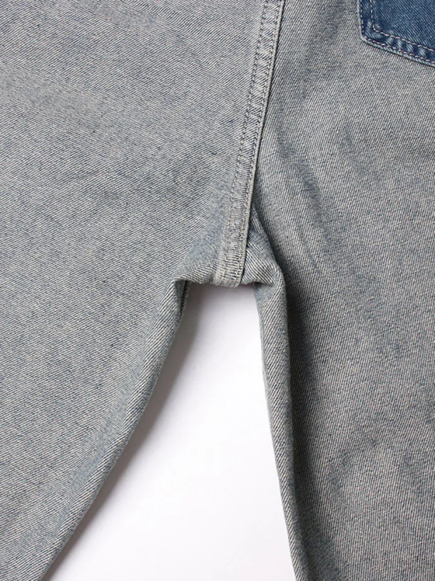 Jean femme élégant taille haute en denim bicolore
