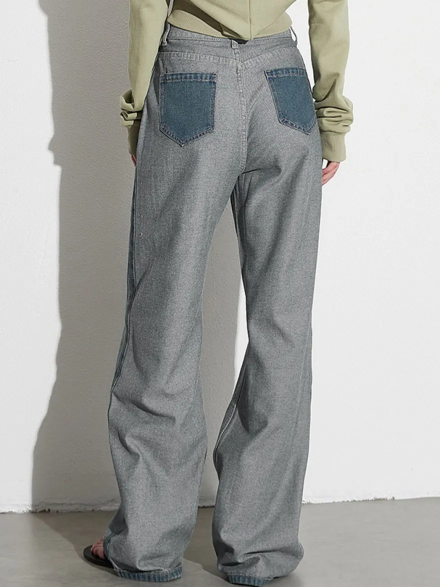 Jean femme élégant taille haute en denim bicolore