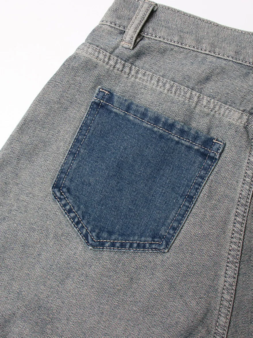Jean femme élégant taille haute en denim bicolore