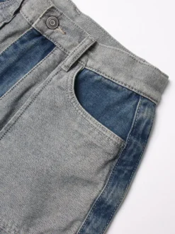 Jean femme élégant taille haute en denim bicolore