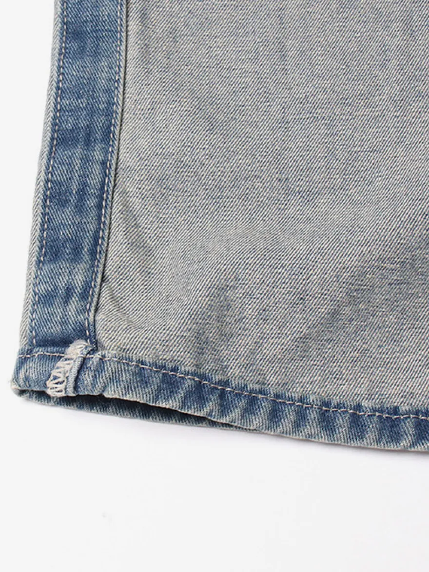 Jean femme élégant taille haute en denim bicolore