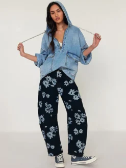 Jean fleuri à jambes larges pour femme - Pantalon en denim bohème à coupe en fer à cheval - Festival de musique de printemps 2026