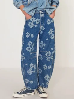 Jean fleuri à jambes larges pour femme - Pantalon en denim bohème à coupe en fer à cheval - Festival de musique de printemps 2026