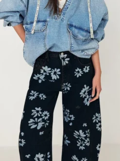 Jean fleuri à jambes larges pour femme - Pantalon en denim bohème à coupe en fer à cheval - Festival de musique de printemps 2026