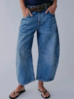 Jean Horseshoe Barrel pour femme - Pantalon en denim délavé ample à jambes larges et coutures incurvées - Streetwear printemps 2026