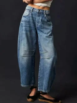 Jean Horseshoe Barrel pour femme - Pantalon en denim délavé ample à jambes larges et coutures incurvées - Streetwear printemps 2026