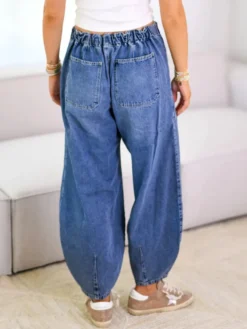Jean Horseshoe Barrel Washed pour femme - Pantalon bouffant décontracté à taille nouée et coutures avant - Collection printemps streetwear 2026