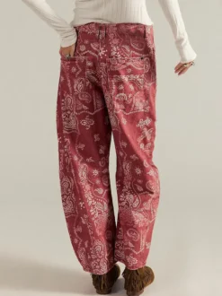Jean à imprimé cachemire pour femme - Pantalon en denim rose bohème à jambes larges et coupe en fer à cheval - Festival de musique de printemps 2026